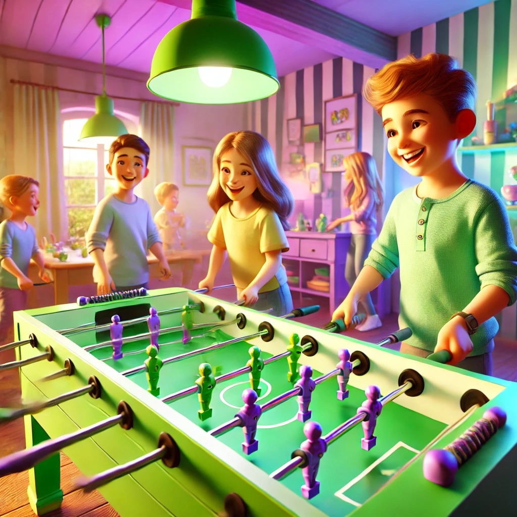 A selection of tabletop games and foosball tables offered by juegonic